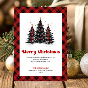 Modern Red Black Plaid Christmas Greeting Holiday Card