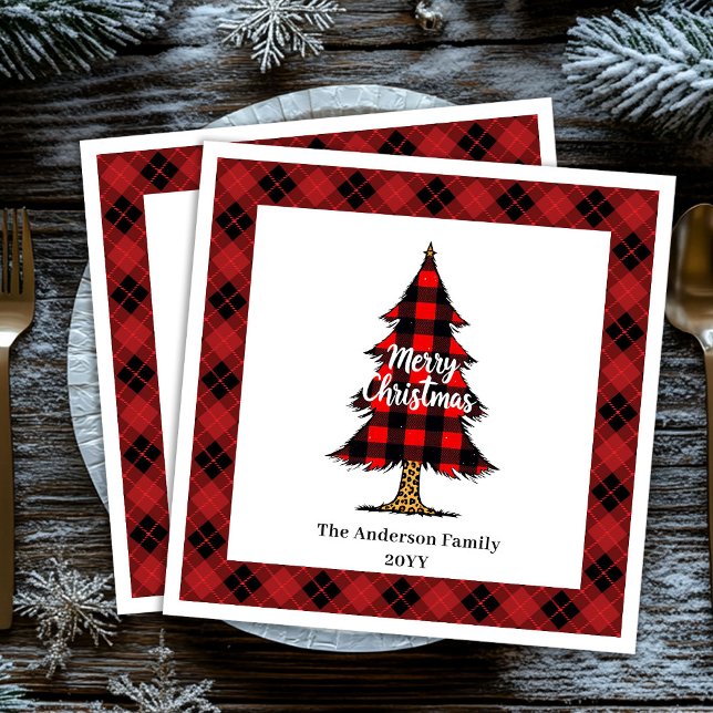 Modern Red Black Plaid Christmas Napkins Custom (Modern Red Black Plaid Christmas Napkin Custom)