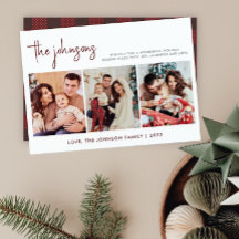 Modern Red & Black Plaid Photo Family Christmas