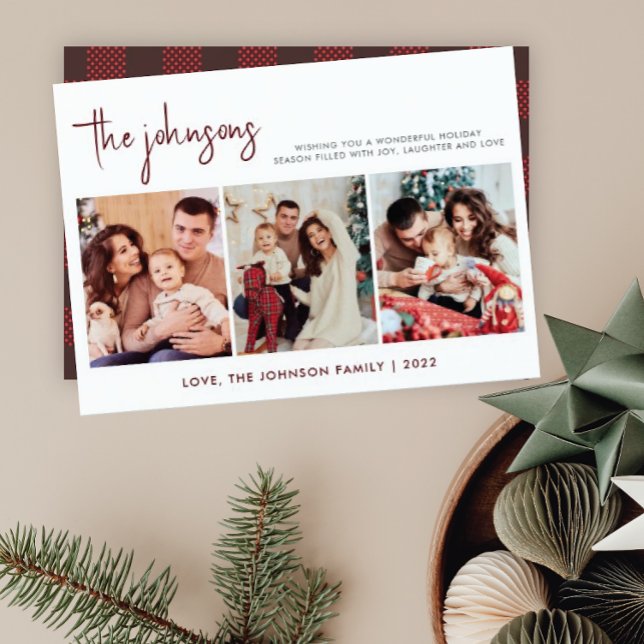 Modern Red & Black Plaid Photo Family Christmas  Holiday Card (Creator Uploaded)
