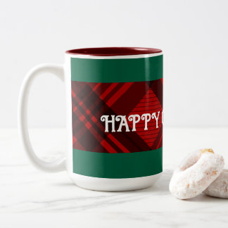 Modern Red & Black Plaid Two-Tone Coffee Mug