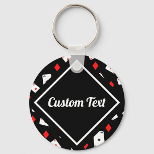 Modern Red & Black Poker Theme Pattern Custom Name Key Ring