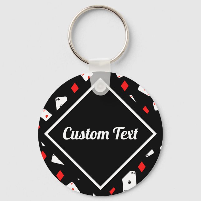 Modern Red & Black Poker Theme Pattern Custom Name Key Ring (Front)