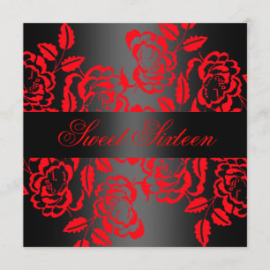 Modern Red/Black Rose Sweet 16 Birthday Invite