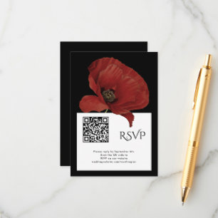 Modern Red Black RSVP with QR Code Wedding Enclosure Card