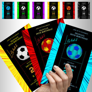 Modern Red Black Soccer Birthday Invitation Card
