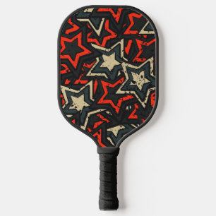Modern Red Black Stars Cool Grunge Pattern Custom Pickleball Paddle