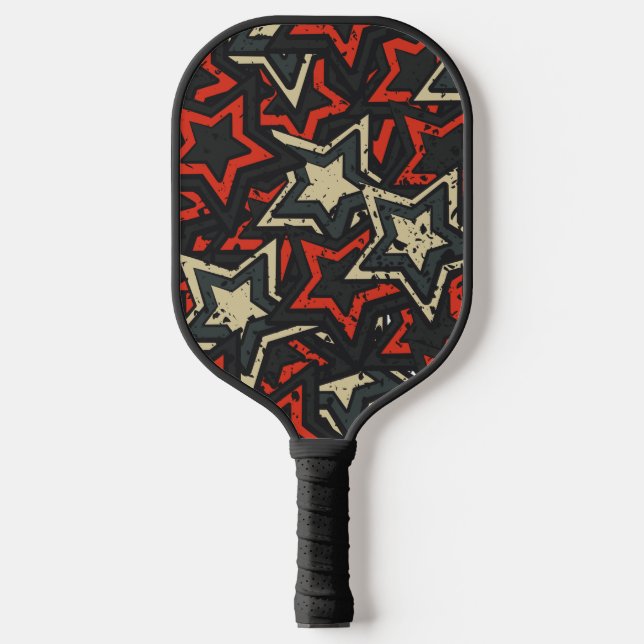Modern Red Black Stars Cool Grunge Pattern Custom Pickleball Paddle (Front)