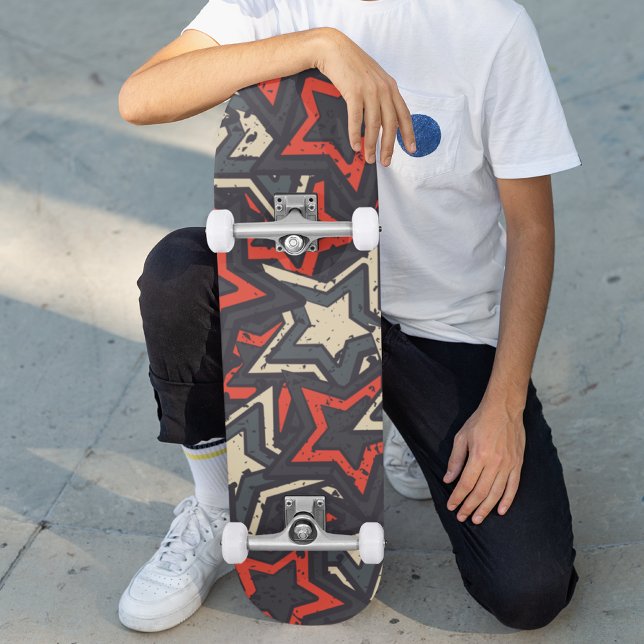 Modern Red Black Stars Cool Grunge Pattern Custom Skateboard (Creator Uploaded)