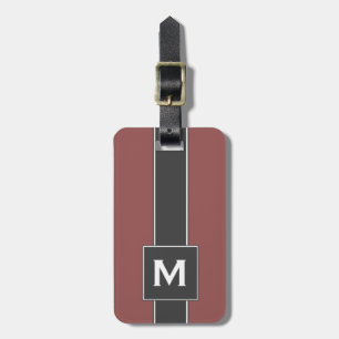 Modern Red & Black Striped Personalised Monogram Luggage Tag