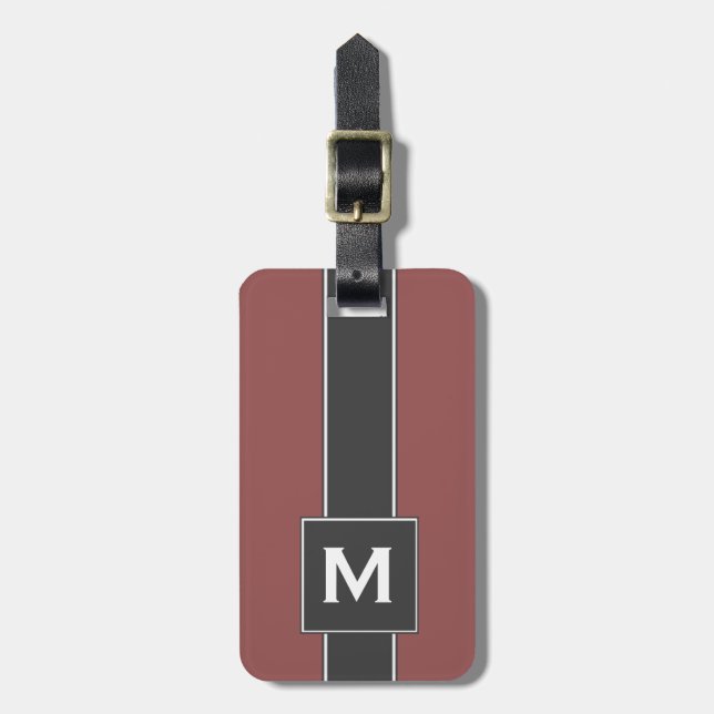 Modern Red & Black Striped Personalised Monogram Luggage Tag (Front Vertical)