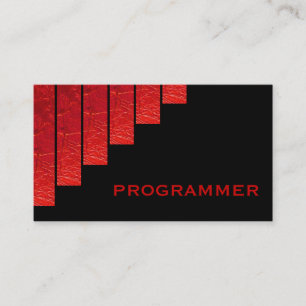 Modern red, black vertical stripes programmer business card