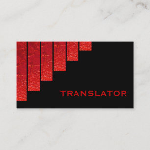 Modern red, black vertical stripes translator business card