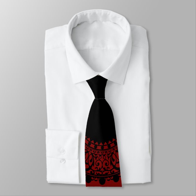 Modern Red & Black Victorian Lace Design Tie (Tied)