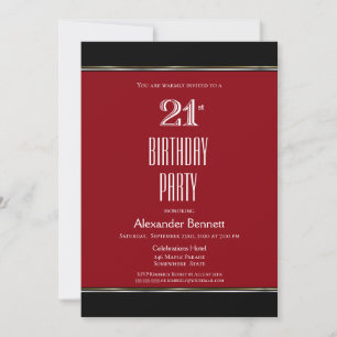 Modern Red Black White 21st Birthday Party Invitation