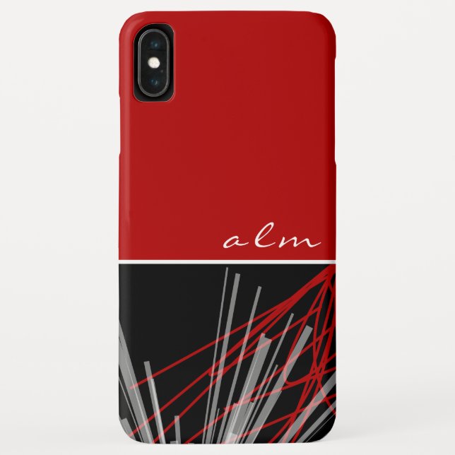 Modern Red Black & White Abstract Monogram Case-Mate iPhone Case (Back)