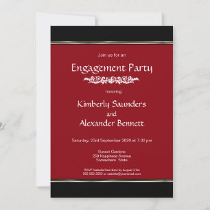 Modern Red Black White Engagement Party Invitation