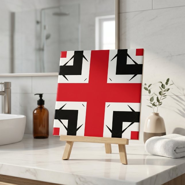 Modern Red Black White Geometric Cross Abstract Tile (Creator Uploaded)