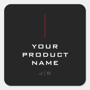Modern Red Black White Product Name Monogram Logo Square Sticker