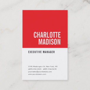 Modern Red Black White Trendy Minimalist Plain Business Card