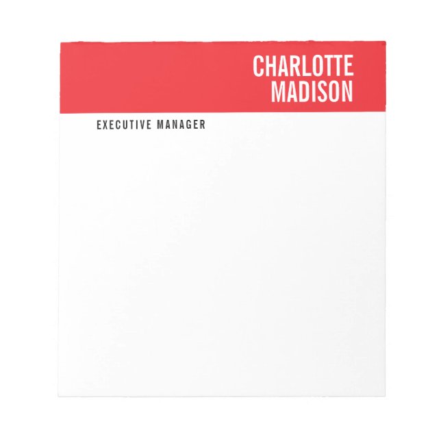 Modern Red Black White Trendy Minimalist Plain  Notepad (Front)