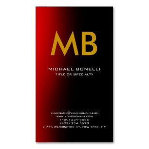 Modern red black yellow monogram Magnetic business card