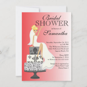 Modern Red Blonde  Bride Bridal Shower Invitation