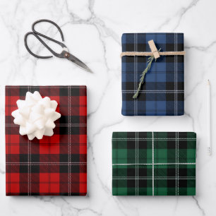 Modern Red, Blue and Green Tartan Pattern Wrapping Paper Sheet