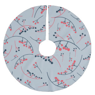 Modern red blue berries illustration pattern brushed polyester tree skirt