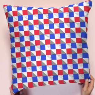 Modern red blue black and white memphis geometric cushion