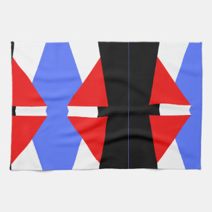 Modern Red & Blue & black & white colour block Tea Towel