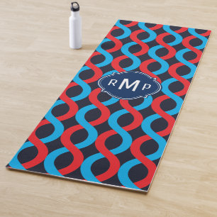 Modern Red Blue Entwined Waves Pattern Yoga Mat