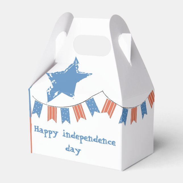 Modern Red Blue Happy Independence Day Patriotic Favour Box (Front Side)