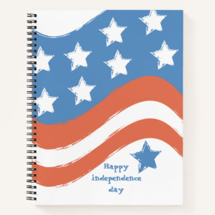Modern Red Blue Happy Independence Day Patriotic Notebook