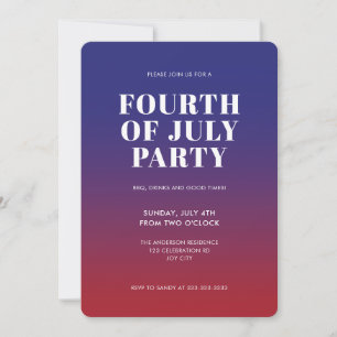 Modern Red Blue Ombre 4th of July Independence Inv Invitation