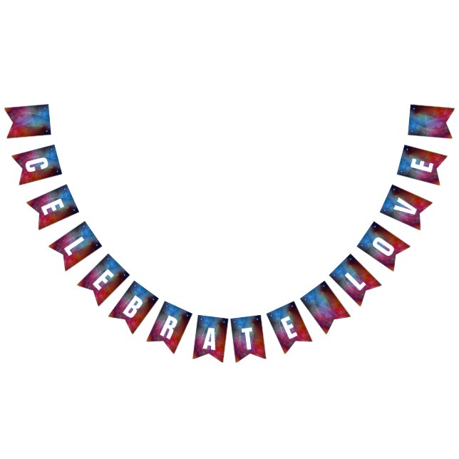 Modern Red & Blue Ombre Bokeh Lights & Typography Bunting (All)