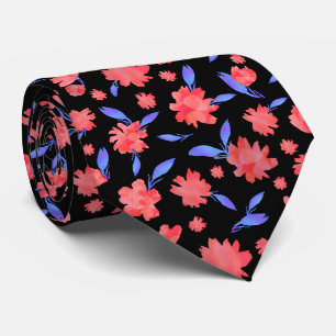 Modern red blue watercolor flowers tie
