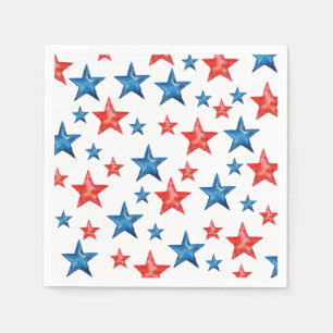 Modern red blue watercolor stars 4th of July Paper Napkin