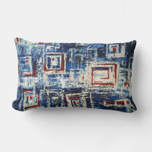 Modern Red Blue White Soft Pastel Colour Abstract Lumbar Cushion