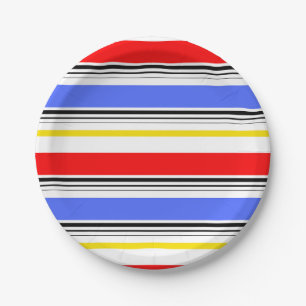 Modern Red Blue White Stripes Paper Plate