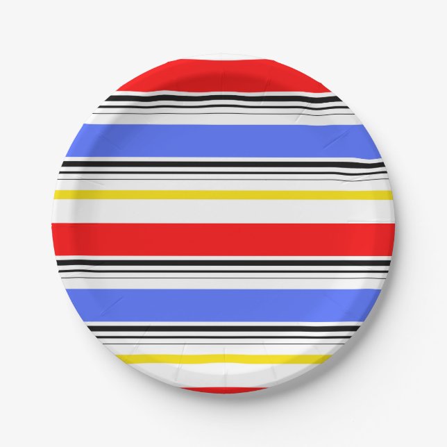Modern  Red Blue White Stripes  Paper Plate (Front)