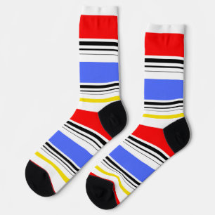 Modern Red Blue White Stripes Socks