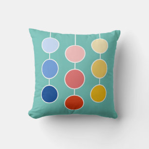 Modern Red Blue Yellow Hanging Circles on Teal Cushion