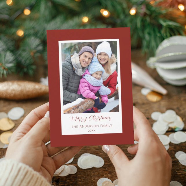 Modern Red Border Family Photo Christmas Card (Creator Uploaded)