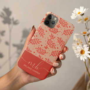 Modern red botanical watercolor monogram iPhone 11 pro max case