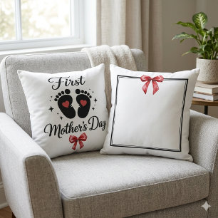 Modern Red Bow 1st Mother's Day Custom Typography Cushion