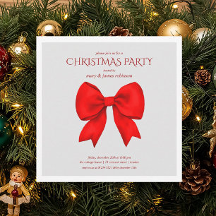 Modern Red Bow Christmas Holiday Party Invitation
