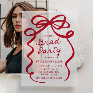 Modern Red Bow Photo Graduation Party Vellum Invitations