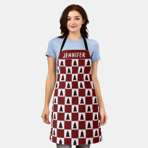 Modern Red Buffalo Plaid Christmas Tree Pattern Apron