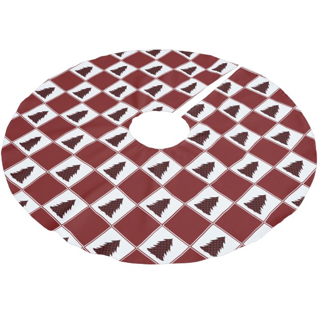 Modern Red Buffalo Plaid Christmas Tree Pattern Brushed Polyester Tree Skirt (Angled)